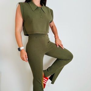 Bar lll X Sofia Richie 2 pieces set polo crop shirt and pull on pants